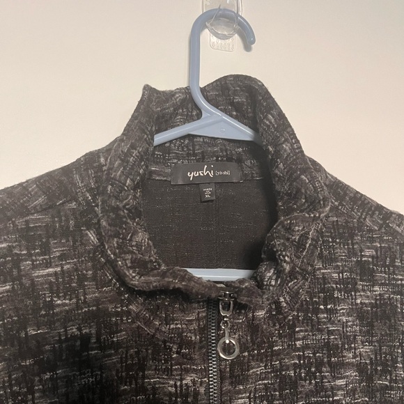 Yoshi Black Tweed Swing Jacket zippered with stand up collar and side pockets XL - Picture 3 of 7